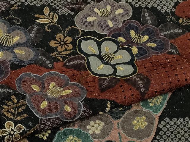 平和屋着物●極上　中国三大刺繍　スワトウ刺繍　汕頭刺繍　訪問着　草花文　暈し染め　金糸　金通し地　逸品　DZAB4165kh6