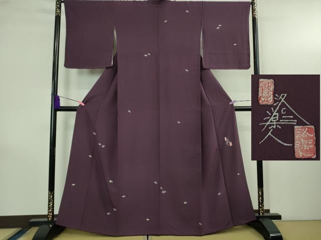 平和屋着物●極上　洛楽人工房　付下げ　蜻蛉　トンボ　葡萄色地　逸品　DZAB4166kh6