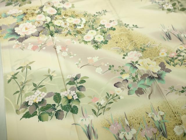 平和屋本店●極上 訪問着 刺繍 四季花文 鳥の子色地 暈し染め 金彩 ロング丈 逸品 DZAB4167kh6