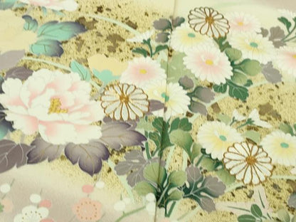 平和屋本店●極上 訪問着 刺繍 四季花文 鳥の子色地 暈し染め 金彩 ロング丈 逸品 DZAB4167kh6