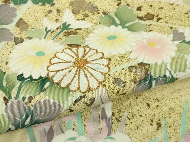 平和屋本店●極上 訪問着 刺繍 四季花文 鳥の子色地 暈し染め 金彩 ロング丈 逸品 DZAB4167kh6