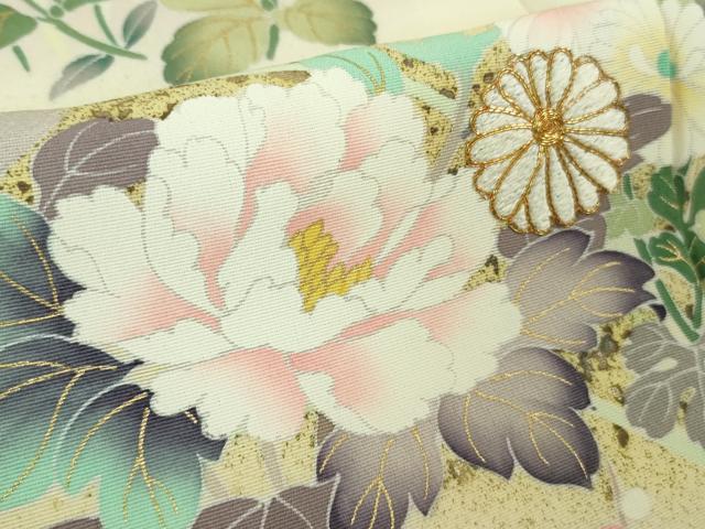 平和屋本店●極上 訪問着 刺繍 四季花文 鳥の子色地 暈し染め 金彩 ロング丈 逸品 DZAB4167kh6