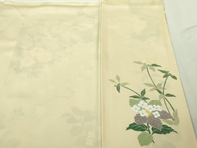平和屋本店●極上 訪問着 刺繍 四季花文 鳥の子色地 暈し染め 金彩 ロング丈 逸品 DZAB4167kh6