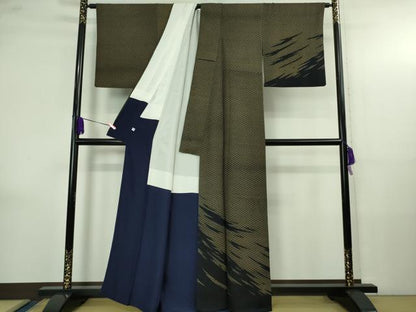 平和屋着物●極上　藍造り国選定無形文化財　藍師・佐藤昭人　訪問着　型染　青海波　霞文　認定証付き　逸品　DZAB4169kh6