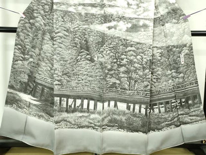 平和屋本店●極上 琉染の創設者 山岡古都 水墨書 訪問着 日本の名勝 京都嵐山 渡月橋 逸品 DZAB4172kh6