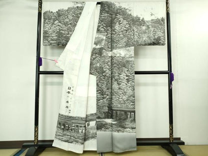 平和屋本店●極上 琉染の創設者 山岡古都 水墨書 訪問着 日本の名勝 京都嵐山 渡月橋 逸品 DZAB4172kh6