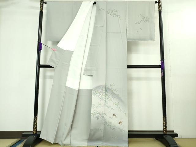平和屋着物●極上　京加賀友禅　百貫達雄　訪問着　鶉　楓　パウダーブルー色地　暈し染め　逸品　DZAB4173kh6