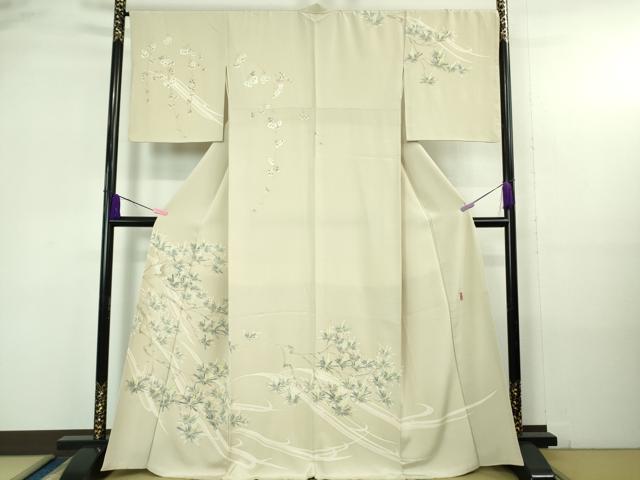 平和屋本店●極上　本加賀友禅作家　田島丈士　訪問着　枝垂れ桜松文　亜麻色地　逸品　DZAB4174kh6