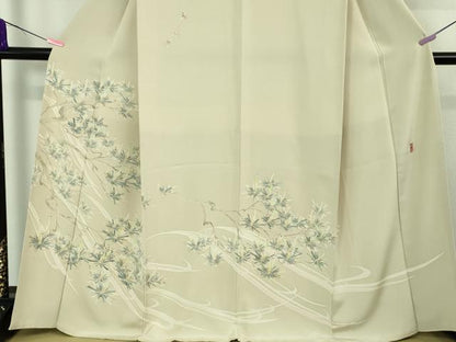 平和屋本店●極上　本加賀友禅作家　田島丈士　訪問着　枝垂れ桜松文　亜麻色地　逸品　DZAB4174kh6
