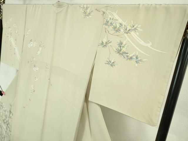 平和屋本店●極上　本加賀友禅作家　田島丈士　訪問着　枝垂れ桜松文　亜麻色地　逸品　DZAB4174kh6
