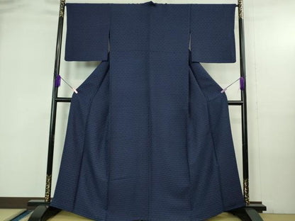 平和屋着物●極上　本藍　お召　美の花　反端付き　逸品　DZAB4177kh6