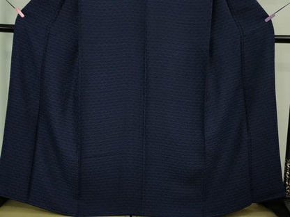 平和屋着物●極上　本藍　お召　美の花　反端付き　逸品　DZAB4177kh6