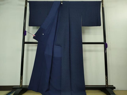 平和屋着物●極上　本藍　お召　美の花　反端付き　逸品　DZAB4177kh6