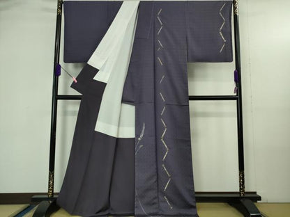 平和屋本店●極上 山口美術織物 皇室 伊勢神宮御用 西陣織 訪問着 お召地 総刺繍 錦繍 筆 草花 深紫色地 逸品 未使用 DZAB4180kh6