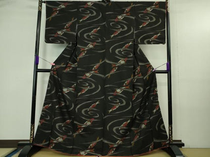 平和屋本店●極上 本場大島紬 錦鯉 黒地 逸品 未使用 DZAB4182kh6
