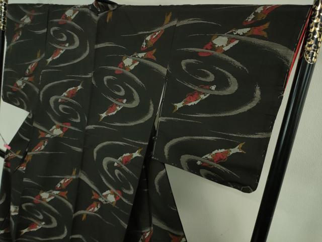 平和屋本店●極上 本場大島紬 錦鯉 黒地 逸品 未使用 DZAB4182kh6
