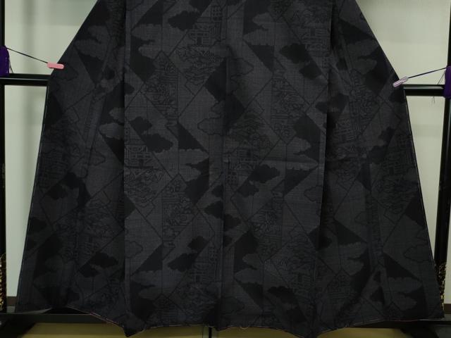 平和屋本店●極上　人間国宝　田中林次　本場結城紬　重要無形文化財　結織苑　100亀甲　切嵌風景　証紙付き　逸品　未使用　DZAB4188kh6
