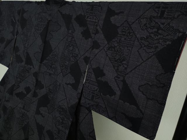 平和屋本店●極上　人間国宝　田中林次　本場結城紬　重要無形文化財　結織苑　100亀甲　切嵌風景　証紙付き　逸品　未使用　DZAB4188kh6