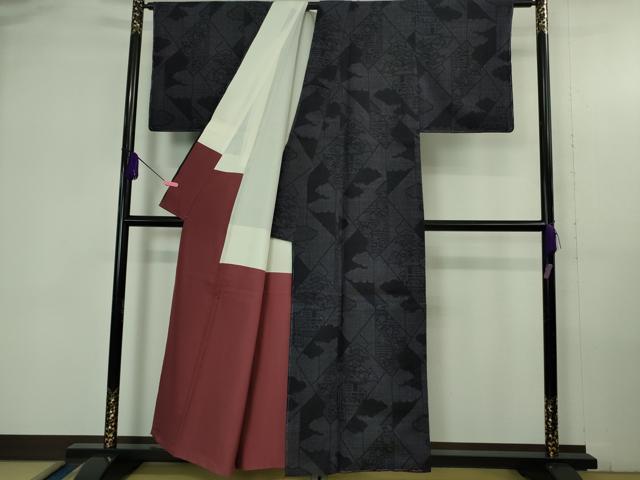 平和屋本店●極上　人間国宝　田中林次　本場結城紬　重要無形文化財　結織苑　100亀甲　切嵌風景　証紙付き　逸品　未使用　DZAB4188kh6