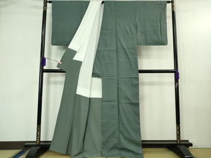 平和屋本店●極上 本場結城紬 重要無形文化財 色無地 錆御納戸色 証紙付き 逸品 DZAB4189kh6
