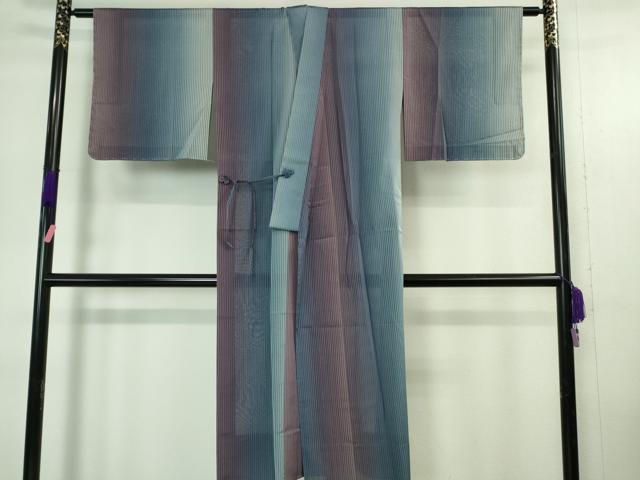 平和屋着物∞極上　道中着　スリーシーズン　春夏秋　塵除け　ロング丈　縞　暈し染め　逸品　未使用　DZAB4193kh6