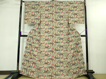 平和屋本店●極上　本場琉球紅型　小紋　松藤花文　亜麻色地　逸品　未使用　DZAB4194kh6