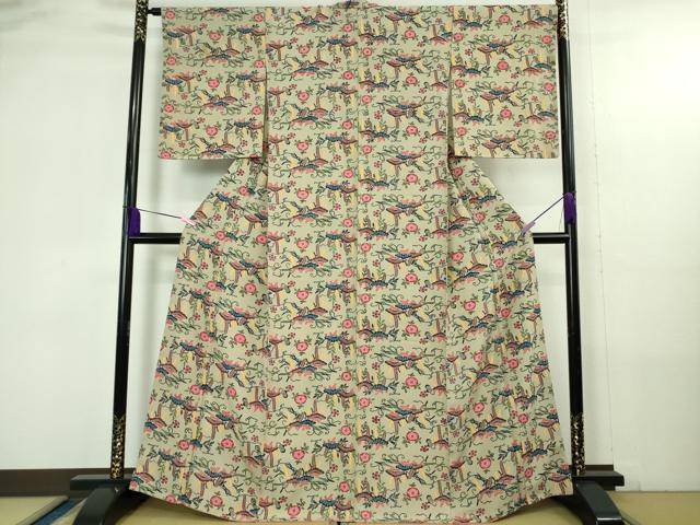 平和屋本店●極上　本場琉球紅型　小紋　松藤花文　亜麻色地　逸品　未使用　DZAB4194kh6