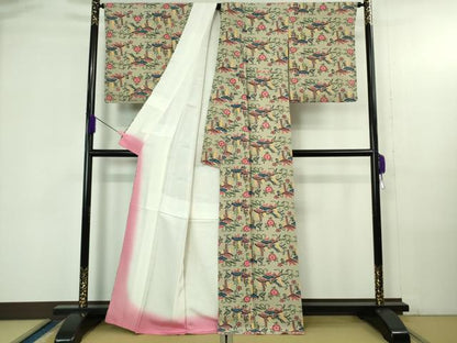平和屋本店●極上　本場琉球紅型　小紋　松藤花文　亜麻色地　逸品　未使用　DZAB4194kh6
