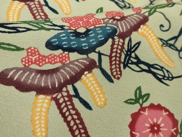 平和屋本店●極上　本場琉球紅型　小紋　松藤花文　亜麻色地　逸品　未使用　DZAB4194kh6