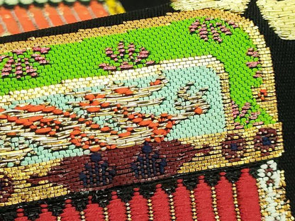 平和屋本店●最高級　龍村平蔵製　太鼓柄　本袋帯　威毛錦　黒地　金銀糸　逸品　DZAB4201kh6