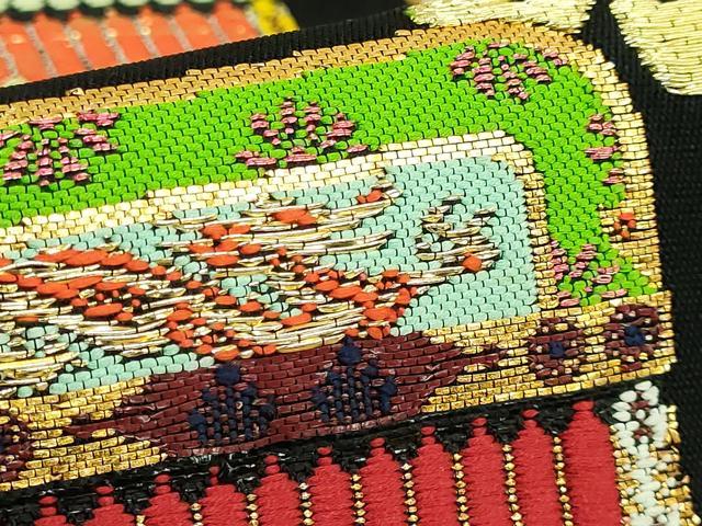 平和屋本店●最高級　龍村平蔵製　太鼓柄　本袋帯　威毛錦　黒地　金銀糸　逸品　DZAB4201kh6