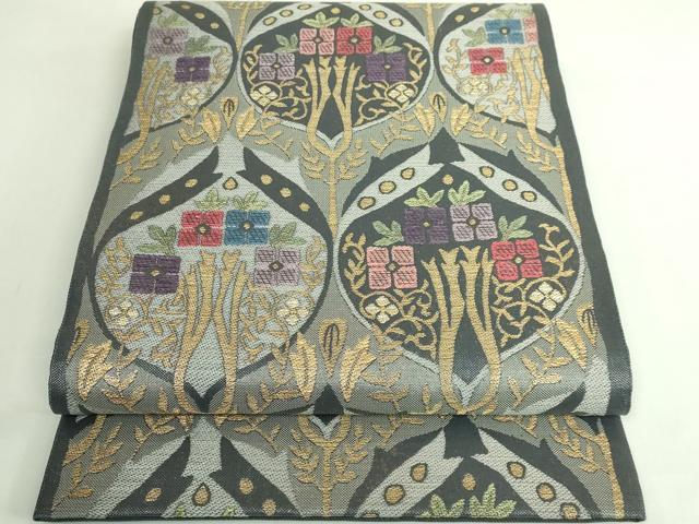 平和屋本店●極上　1854年創業　帯屋捨松　六通柄袋帯　洋花文　金糸　逸品　DZAB4217kh6