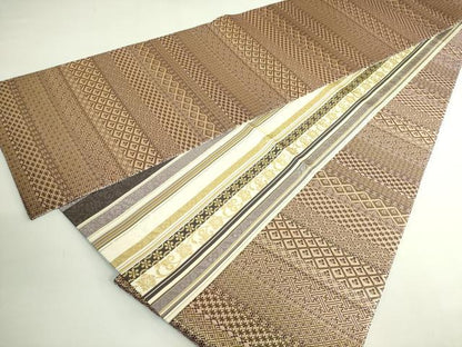 平和屋本店●極上　本場筑前博多織　両面　全通柄袋帯　花唐間道　金糸　逸品　DZAB4219kh6