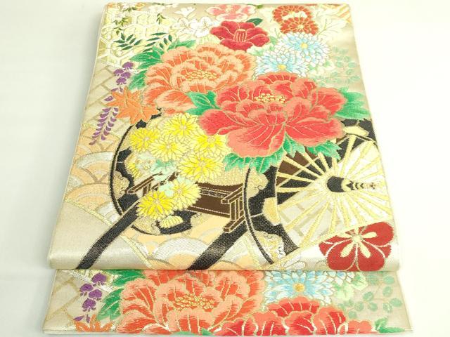 平和屋着物●極上　西陣　川島織物　太鼓柄　本袋帯　唐織　花車文　金糸　逸品　DZAB4223kh6