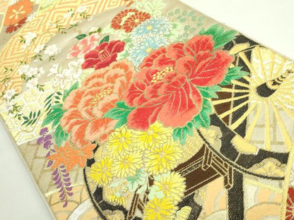 平和屋着物●極上　西陣　川島織物　太鼓柄　本袋帯　唐織　花車文　金糸　逸品　DZAB4223kh6