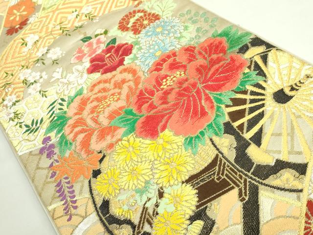平和屋着物●極上　西陣　川島織物　太鼓柄　本袋帯　唐織　花車文　金糸　逸品　DZAB4223kh6