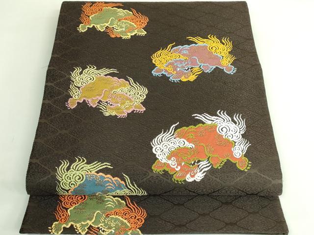 平和屋着物●極上 山口美術織物 皇室 伊勢神宮御用 西陣織 山口克爾染織 太鼓柄袋帯 唐織 瑞雲唐獅子文 憲法黒茶地 金糸 逸品 DZAB4224kh6