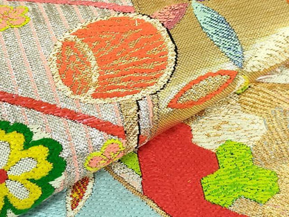 平和屋本店●最高級　龍村平蔵製　太鼓柄　本袋帯　来広車　黒地　金銀糸　逸品　DZAB4226kh6