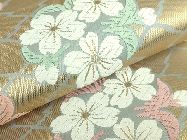 平和屋着物●極上　山口美術織物　唐織の織匠　山口成三郎謹織　六通柄袋帯　唐織　松皮小桜文　金糸　逸品　DZAB4229kh6