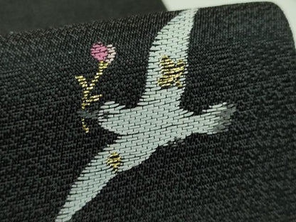 平和屋着物●極上　九寸名古屋帯　妖精　鳩　リス　お城　メルヘン　黒地　逸品　DZAB4234kh6