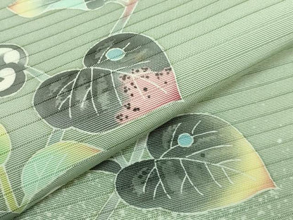 平和屋着物＊極上　夏物　人間国宝・羽田登喜男　絽塩瀬　九寸名古屋帯　枝花文　薄い山葵色地　三越扱い　逸品　DZAB4241kh6