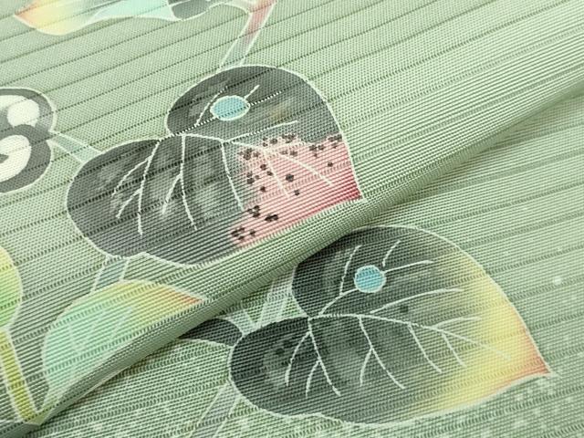 平和屋着物＊極上　夏物　人間国宝・羽田登喜男　絽塩瀬　九寸名古屋帯　枝花文　薄い山葵色地　三越扱い　逸品　DZAB4241kh6