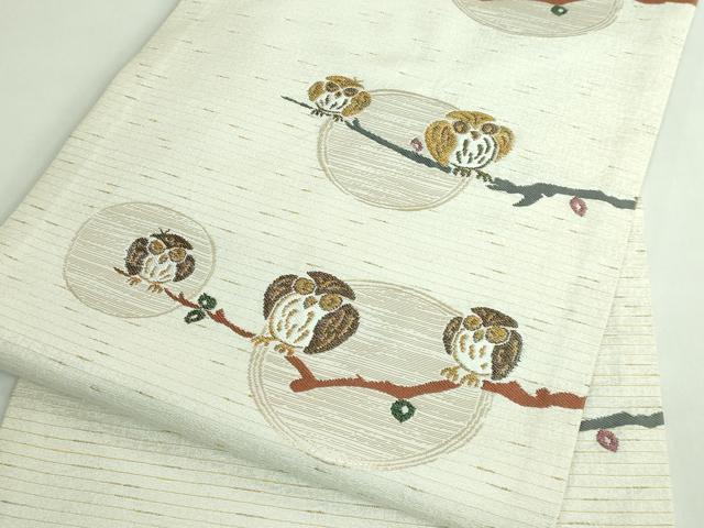 平和屋着物●極上　九寸名古屋帯　ぜんまい紬　梟　フクロウ　金糸　逸品　DZAB4245kh6