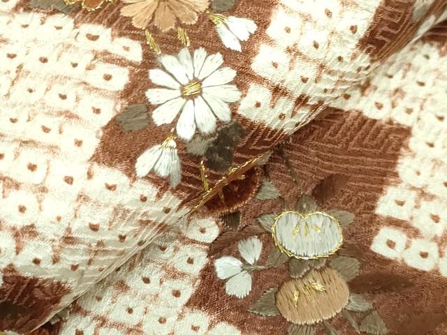 平和屋着物●極上　九寸名古屋帯　刺繍　絞り　枝垂れ花文　金糸　逸品　DZAB4247kh6