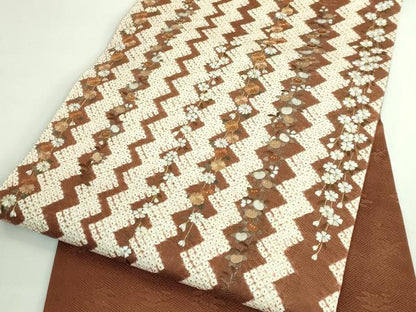 平和屋着物●極上　九寸名古屋帯　刺繍　絞り　枝垂れ花文　金糸　逸品　DZAB4247kh6