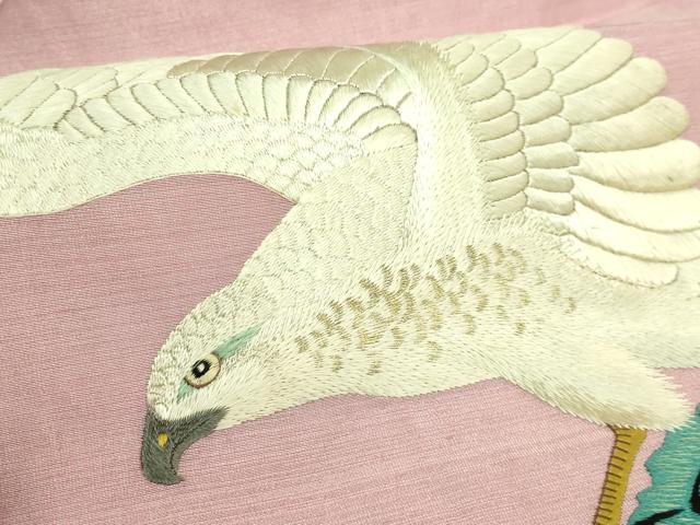 平和屋着物●極上　アンティーク　大正ロマン　九寸名古屋帯　総手刺繍　鷲　金糸　逸品　DZAB4252kh6