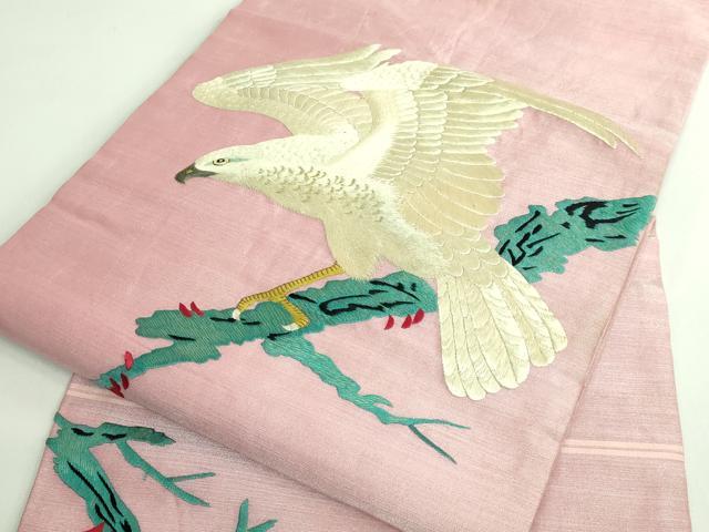 平和屋着物●極上　アンティーク　大正ロマン　九寸名古屋帯　総手刺繍　鷲　金糸　逸品　DZAB4252kh6