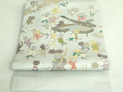 平和屋着物●極上　西陣　まいづる謹製　つけ帯　猫　Shall we dance？　ダンスパーティー　楽器　金糸　逸品　DZAB4260kh6