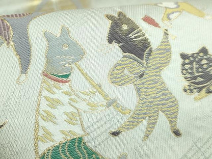 平和屋着物●極上　西陣　まいづる謹製　つけ帯　猫　Shall we dance？　ダンスパーティー　楽器　金糸　逸品　DZAB4260kh6
