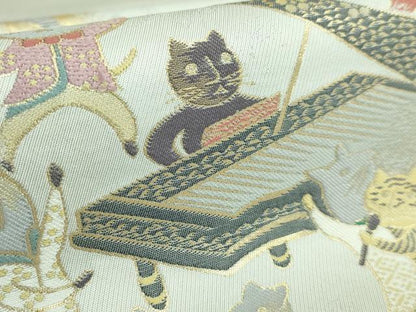 平和屋着物●極上　西陣　まいづる謹製　つけ帯　猫　Shall we dance？　ダンスパーティー　楽器　金糸　逸品　DZAB4260kh6
